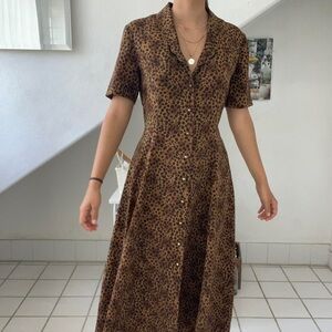 Leslie Fay Dresses | Vintage Scalloped Collar Cheetah Dress